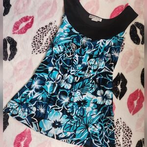 Y2K Tank Top With Blue & Black Floral Print